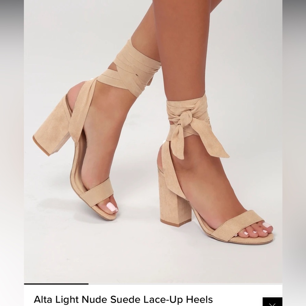 Alta Light Nude Suede Lace-Up Heels